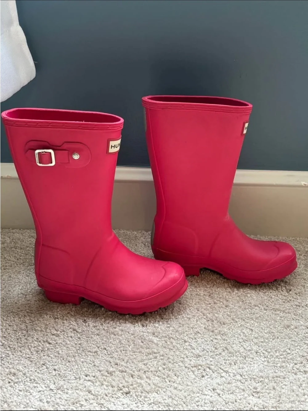 Hunter Bright Pink Mid-Calf Rain Boots with Buckle